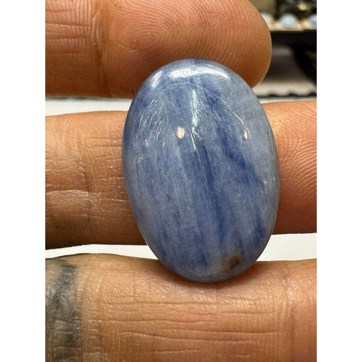 #217Kyanite Cabs - Parcel of 3, Blue Color, Oval Shape, Natural Stone, Ideal for Jewelry Making