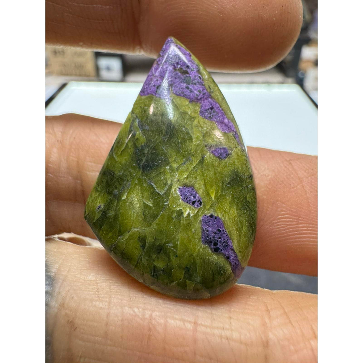 #222 Atlantasite Cabs - 3 Pieces of Stitchtite in Line Serpentine - Green with Purple