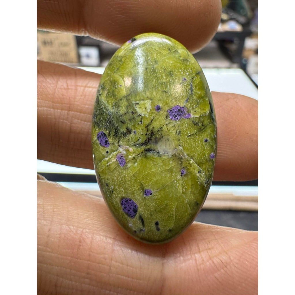 #222 Atlantasite Cabs - 3 Pieces of Stitchtite in Line Serpentine - Green with Purple