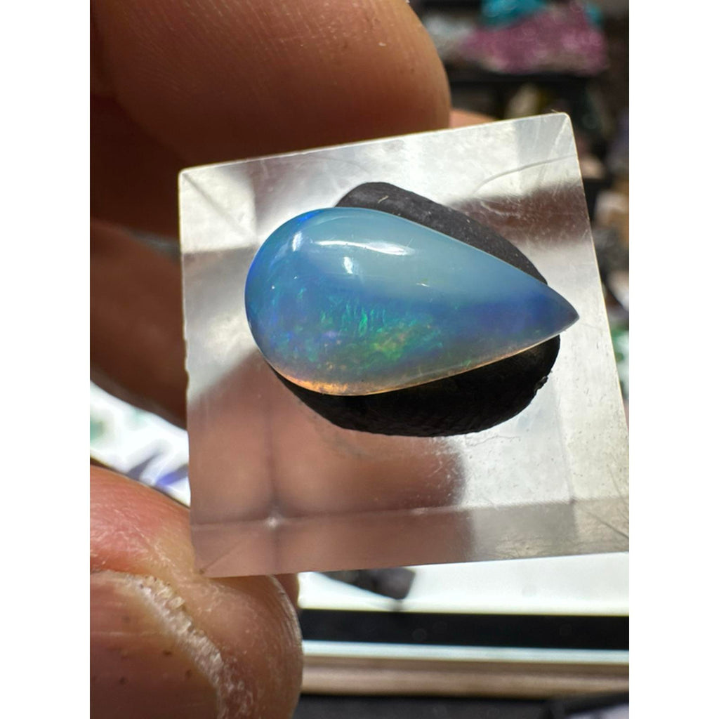 Ethiopian Opal Cab #257 - 3.4 Carat, Teardrop Shape, Vibrant Blue and Green Fire, High-Quality Gemstone
