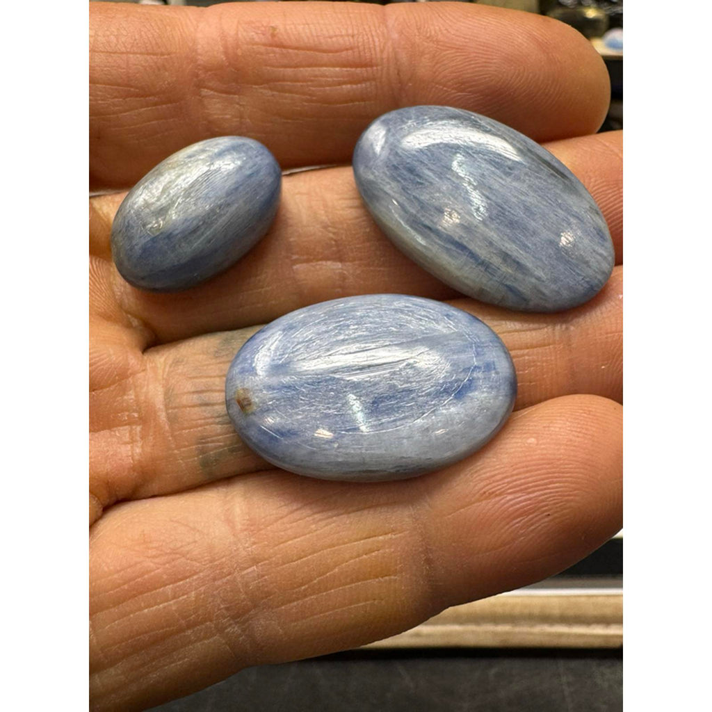 #217Kyanite Cabs - Parcel of 3, Blue Color, Oval Shape, Natural Stone, Ideal for Jewelry Making