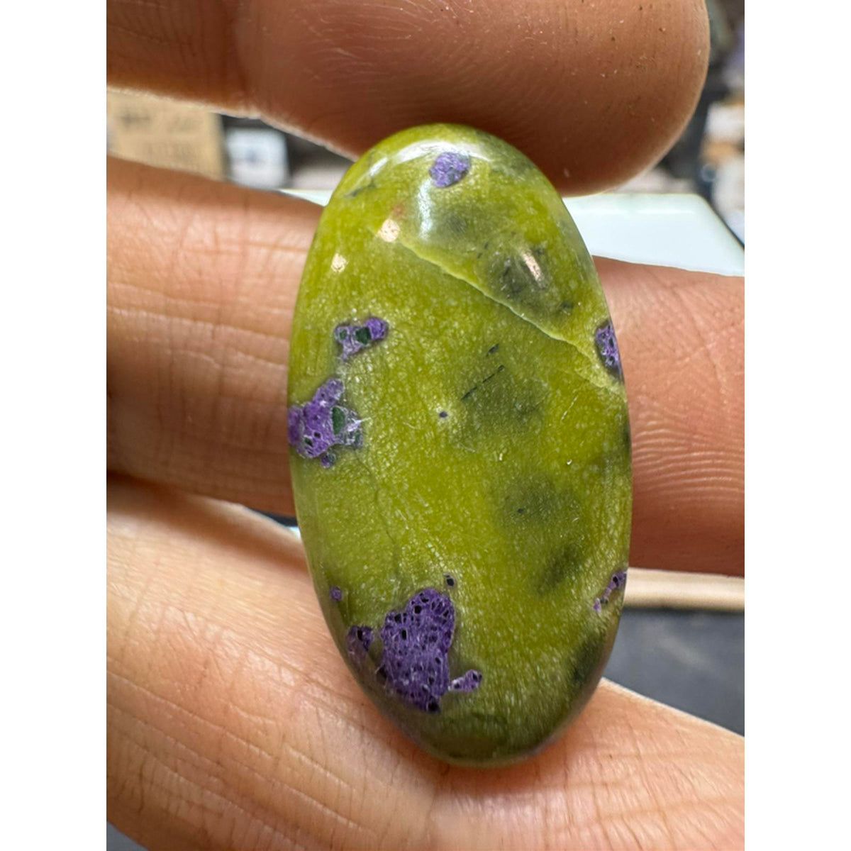 #222 Atlantasite Cabs - 3 Pieces of Stitchtite in Line Serpentine - Green with Purple