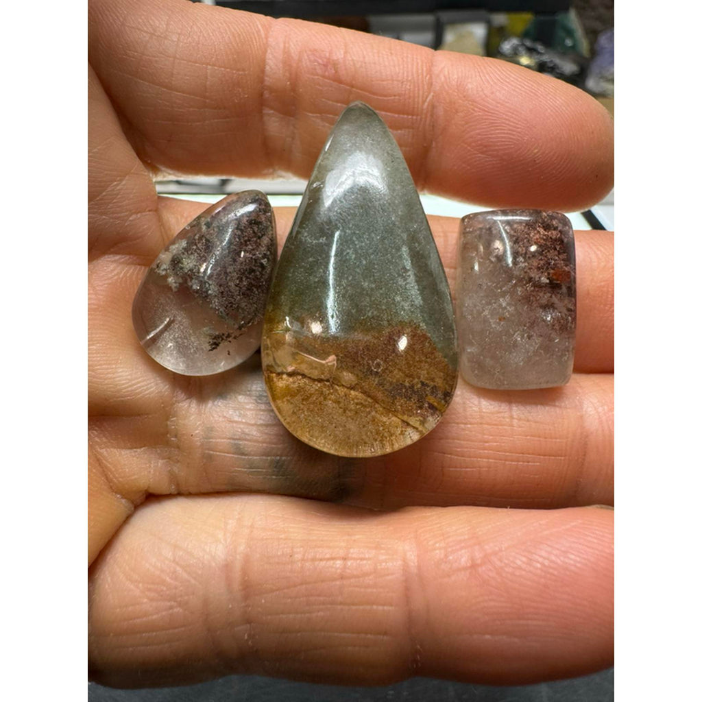 3 Garden Quartz Cabs #225 - Natural Quartz Stones for Jewelry Making and Decorative Use
