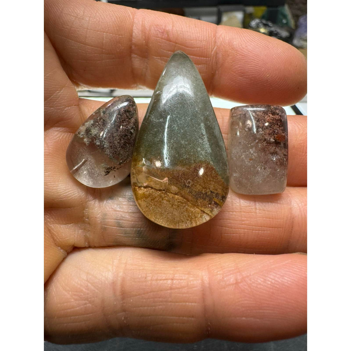 3 Garden Quartz Cabs #225 - Natural Quartz Stones for Jewelry Making and Decorative Use