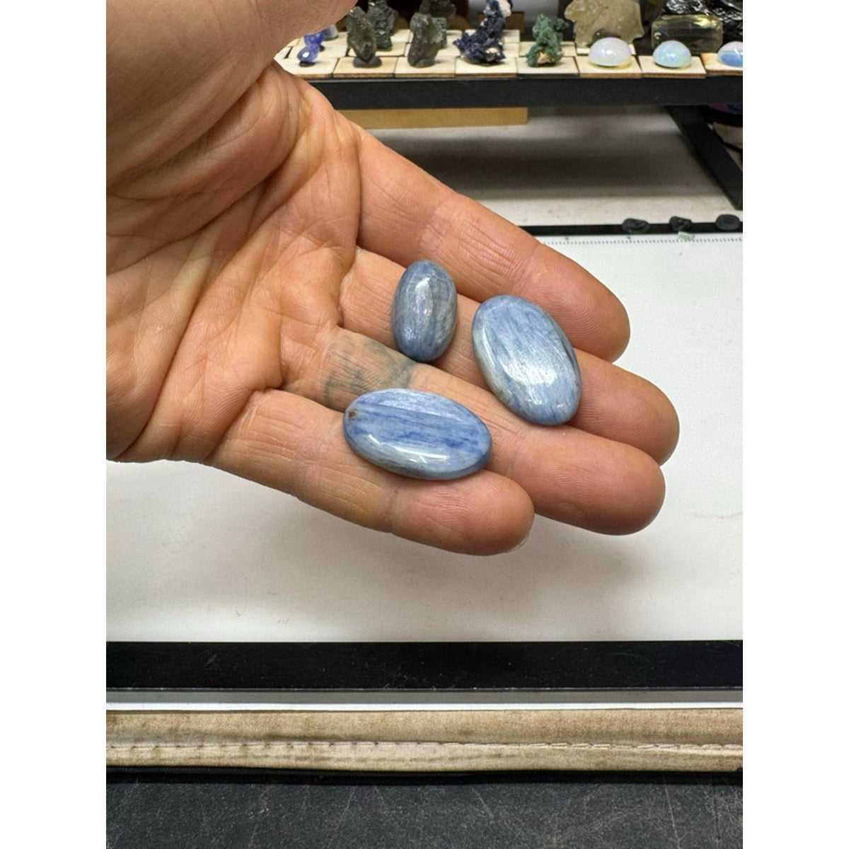 #217Kyanite Cabs - Parcel of 3, Blue Color, Oval Shape, Natural Stone, Ideal for Jewelry Making